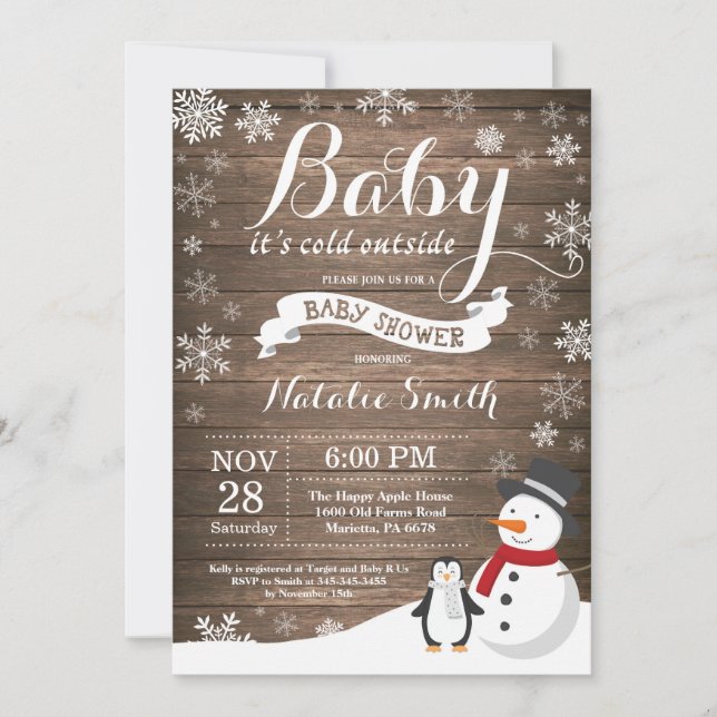 Baby Kallet utanför Rustic Winter Baby Shower Inbjudningar (Framsida)