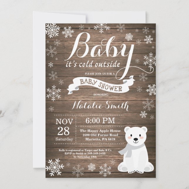 Baby Kallet utanför Rustic Winter Baby Shower Inbjudningar (Framsida)