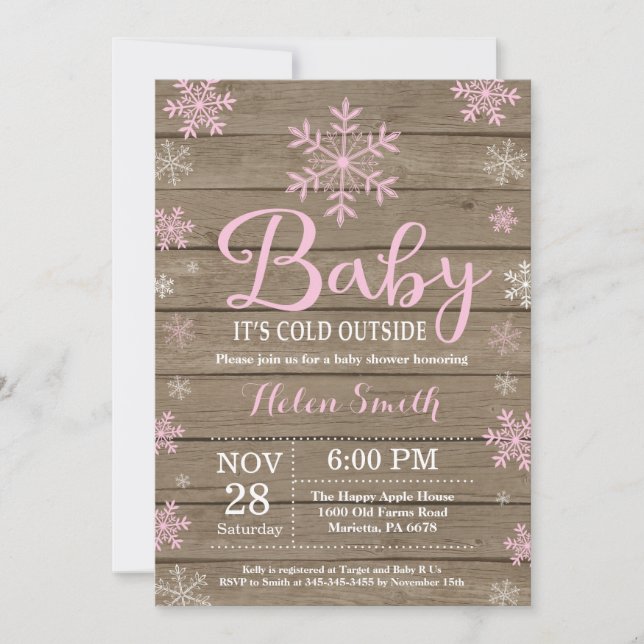 Baby Kallet utanför Rustic Winter Baby Shower Inbjudningar (Framsida)
