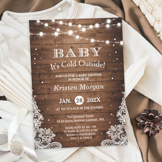 Baby Kallet utanför Rustic Winter Baby Shower Inbjudningar (Skapare uppladdad)
