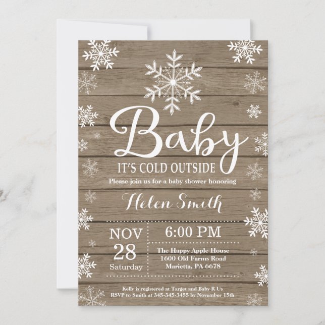 Baby Kallet utanför Rustic Winter Baby Shower Inbjudningar (Framsida)