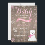 Baby Kallet utanför Rustic Winter Baby Shower Inbjudningar<br><div class="desc">Baby: Kallet utanför Polarna Bear Winter Girl Baby Shower. Bjud in för barn. Winter Helgdag Baby Shower Inbjudan. Rustic Wood Background. Land Vintage Retro. Rosa och vitt Snöflingor. Bakgrund för snögubbe och kretskort. Om du vill göra ytterligare anpassningar klickar du på knappen "Anpassa" och användor verktyg som är utformat för...</div>