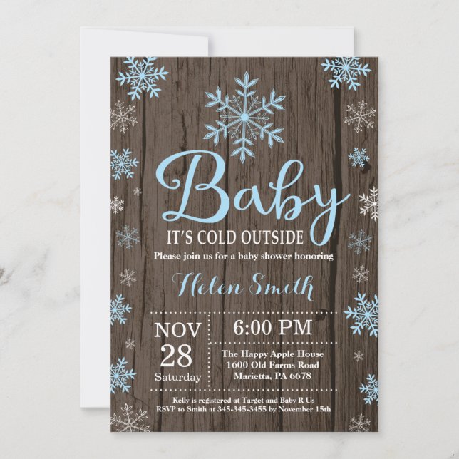 Baby Kallet utanför Rustic Winter Baby Shower Inbjudningar (Framsida)