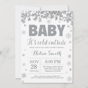 Baby Kallet utanför Silver och Grått Baby Shower Inbjudningar