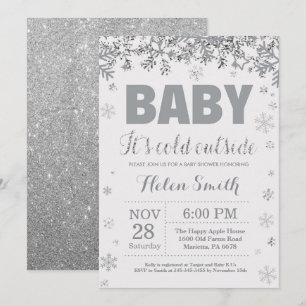 Baby Kallet utanför Silver och Grått Baby Shower Inbjudningar