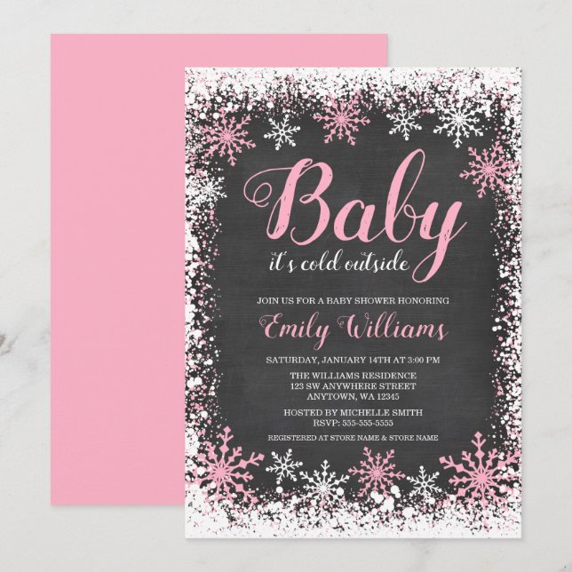 Baby Kallet utanför Snö Winter Girl Baby Shower Inbjudningar (Fram/baksida)