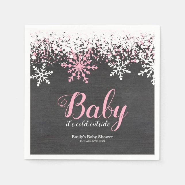 Baby Kallet utanför Snö Winter Girl Baby Shower Pappersservett (Framsidan)