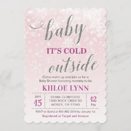 Baby Kallet utanför Winter Baby Shower Rosa Girl Inbjudningar