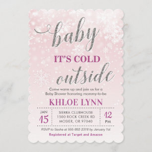 Baby Kallet utanför Winter Baby Shower Rosa Girl Inbjudningar