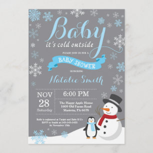 Baby Kallet utanför Winter Boy Shower Blue Inbjudningar