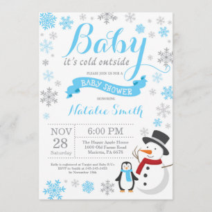 Baby Kallet utanför Winter Boy Shower Blue Inbjudningar