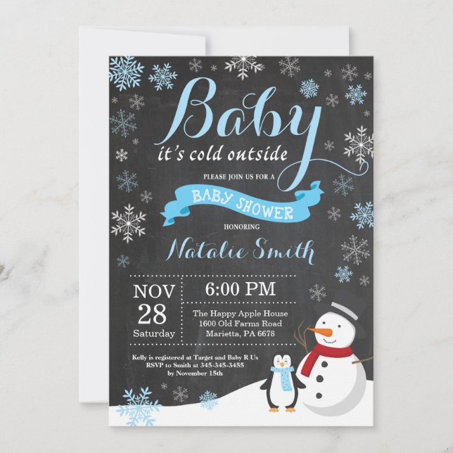 Baby Kallet utanför Winter Boy Shower Inbjudningar (Framsida)