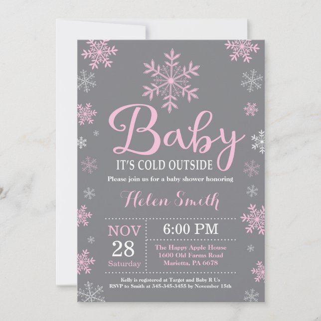 Baby Kallet utanför Winter Girl Baby Shower Inbjudningar (Framsida)