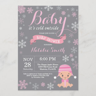 Baby Kallet utanför Winter Girl Baby Shower Rosa Inbjudningar