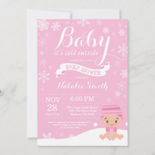 Baby Kallet utanför Winter Girl Baby Shower Rosa Inbjudningar
