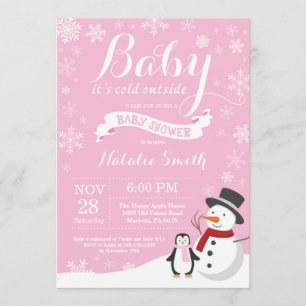 Baby Kallet utanför Winter Girl Baby Shower Rosa Inbjudningar