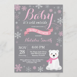 Baby Kallet utanför Winter Girl Baby Shower Rosa Inbjudningar