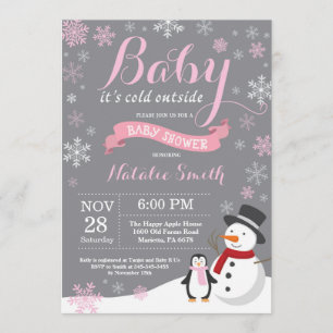 Baby Kallet utanför Winter Girl Baby Shower Rosa Inbjudningar