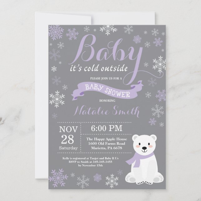 Baby Kallet utanför Winter Girl Baby Shower Rosa Inbjudningar (Framsida)