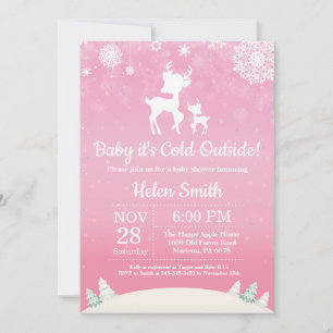 Baby Kallet utanför Winter Hjort Girl Baby Shower Inbjudningar