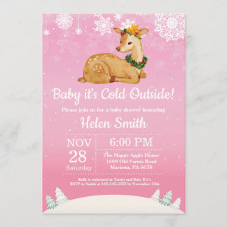 Baby Kallet utanför Winter Hjort Girl Baby Shower Inbjudningar