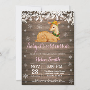 Baby Kallet utanför Winter Hjort Girl Baby Shower Inbjudningar