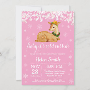 Baby Kallet utanför Winter Hjort Girl Baby Shower Inbjudningar