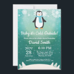 Baby Kallet utanför Winter Penguin Baby Shower Inbjudningar<br><div class="desc">Baby dess Kall utanför Winter Penguin Baby Shower. Boy eller Girl Shower. Vit och blå snöflingor. Penguin. Winter Helgdag Baby Shower Inbjudan. Aqua Background. Om du vill göra ytterligare anpassningar klickar du på knappen "Anpassa" och användor verktyg som är utformat för att ändra mallen.</div>