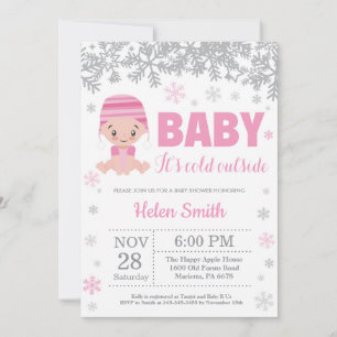 Baby Kallet utanför Winter Rosa Girl Baby Shower Inbjudningar