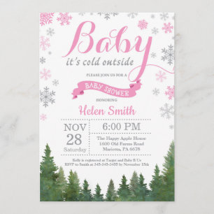 Baby Kallet utanför Winter Rosa Girl Baby Shower Inbjudningar