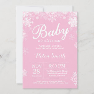 Baby Kallet utanför Winter Rosa Girl Baby Shower Inbjudningar