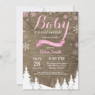 Baby Kallet utanför Winter Rosa Girl Baby Shower Inbjudningar