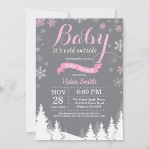 Baby Kallet utanför Winter Rosa Girl Baby Shower Inbjudningar