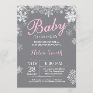 Baby Kallet utanför Winter Rosa Girl Baby Shower Inbjudningar