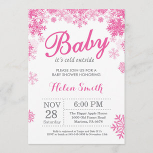 Baby Kallet utanför Winter Rosa Girl Baby Shower Inbjudningar