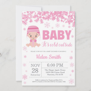 Baby Kallet utanför Winter Rosa Girl Baby Shower Inbjudningar