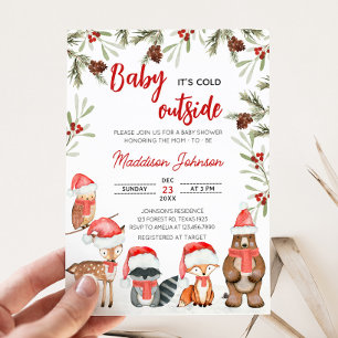 Baby Kallet utanför Winter Woodland Baby Shower Inbjudningar