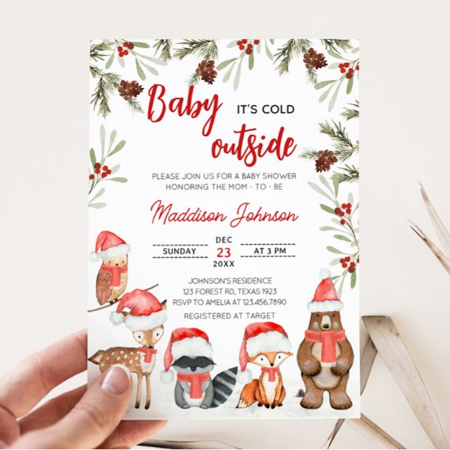 Baby Kallet utanför Winter Woodland Baby Shower Inbjudningar (Winter Woodland Animals Baby Shower Invitation)