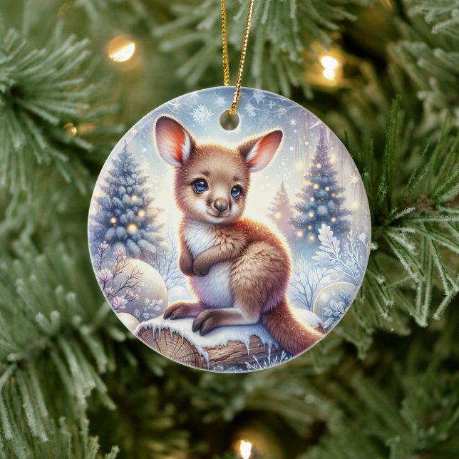 Baby Kangaroo in Winter Glow Julgransprydnad Keramik (Träd)