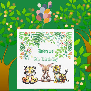 Baby Kangaroo Tiger Leopard Jungle Greenery Forest Pappersservett