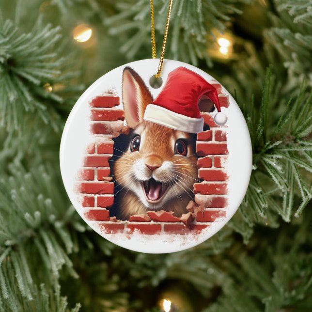 Baby-kanin i Santa Hat - 3D Julgransprydnad Keramik (Träd)