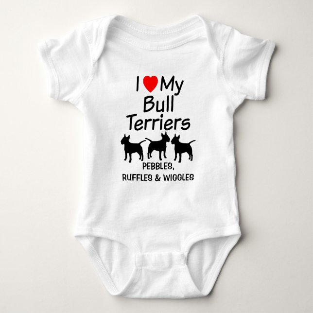 Baby Kärlek 3 Bull Terrier Hundar T-shirt (Framsida)