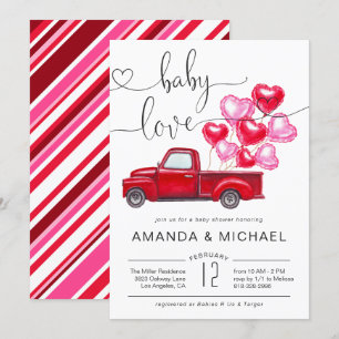Baby Kärlek   Baby Shower för Red Lastbil Heart-ba Inbjudningar