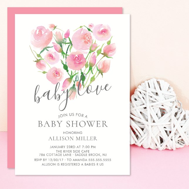 Baby Kärlek Blommigt Heart Girl Baby Shower Inbjudningar (Skapare uppladdad)