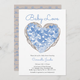 Baby Kärlek Blue Hearts Rustic Boy Shower Inbjudningar