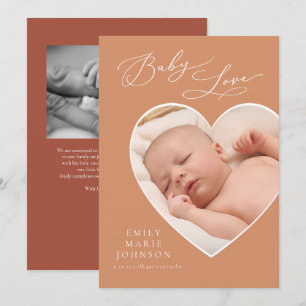 Baby Kärlek Coral Heart Birth-Birth Inbjudningar