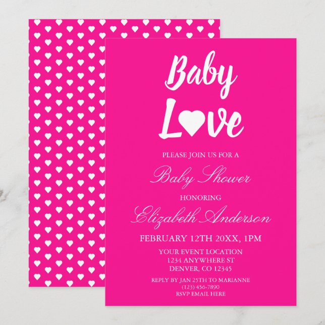 Baby Kärlek Heart Girl Baby Shower Inbjudningar (Fram/baksida)