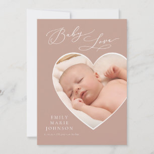 Baby Kärlek Mauve Heart Photo Birth Notice Inbjudningar