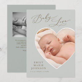 Baby Kärlek Neutralt Heart Photo Birth Meddelanden Inbjudningar