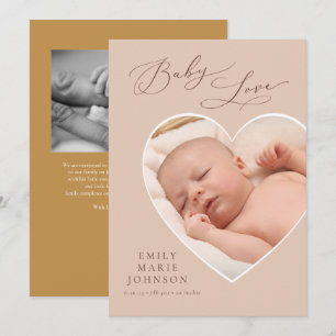 Baby Kärlek Pastel Heart Photo Birth Notice Inbjudningar